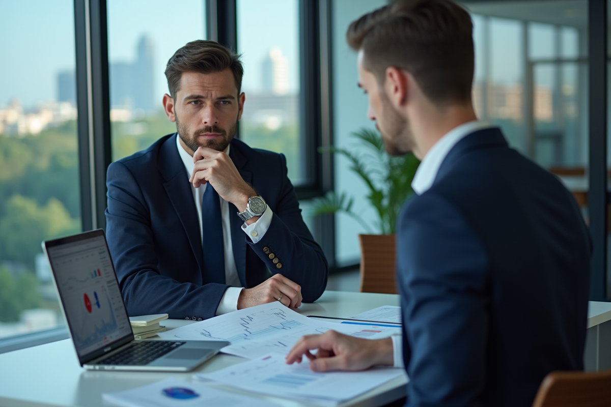 Analyste financier en costume dans un bureau moderne