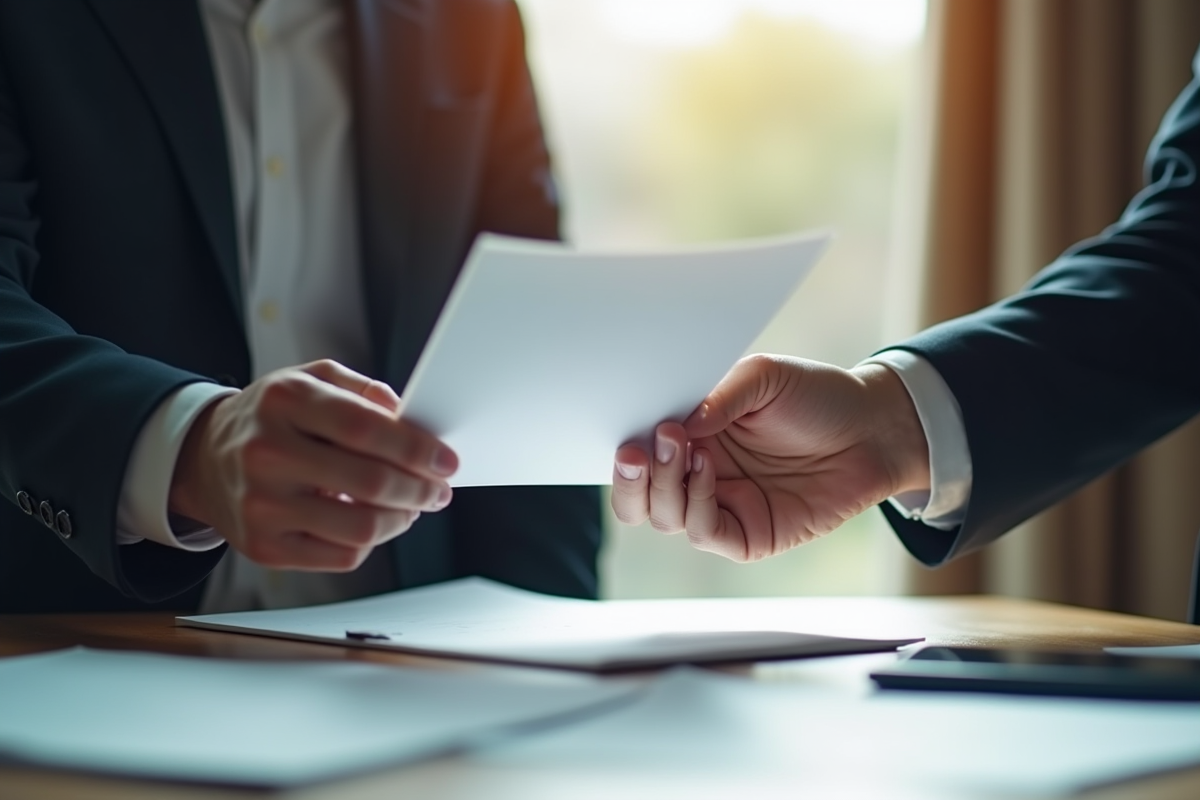 Deux professionnels échangeant des documents lors d
