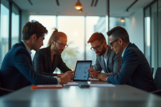 Groupe de professionnels collaborant autour d'une table moderne
