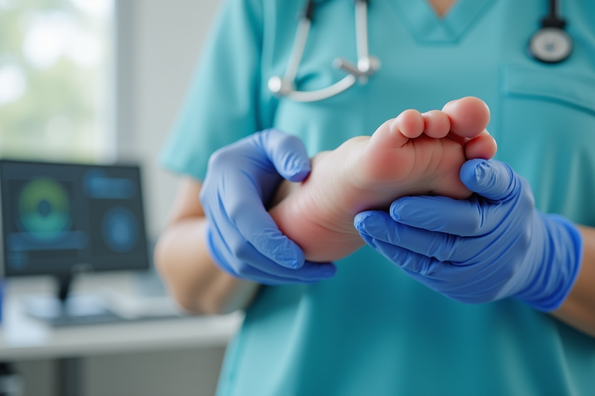 Professionnel médical examinant un pied rouge