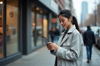 Femme consultant la navigation GPS sur son smartphone en ville