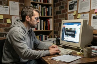 Développeur web regardant un écran affichant la fermeture d'un site internet d'agrégation de nouvelles comme Wikio