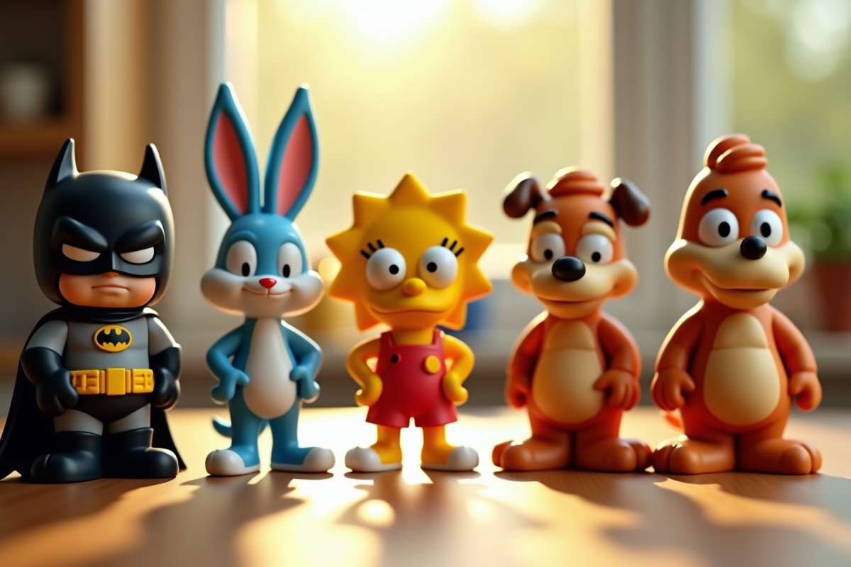 Groupe de figurines de personnages B célèbres sur une table en bois