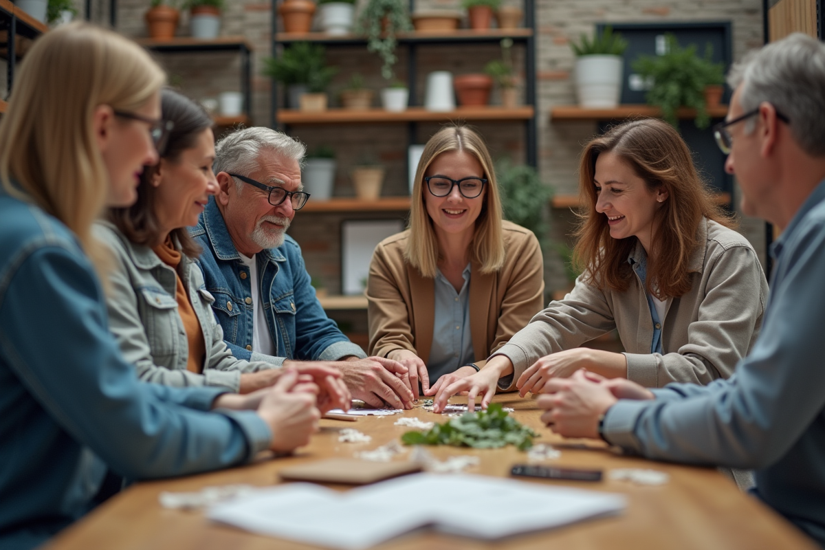 Groupe diversifié discutant économie circulaire en atelier