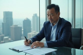 Homme d'affaires en costume dans un bureau moderne