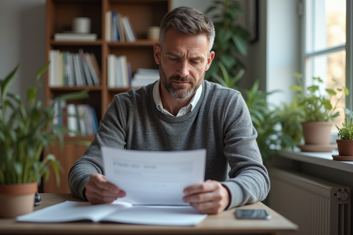 Homme regardant un rapport DPE dans son salon