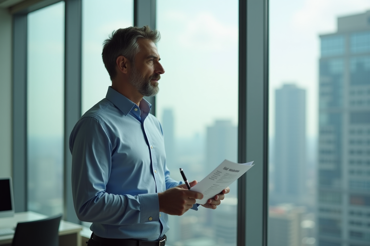 Homme en tenue décontractée évaluant un formulaire près d