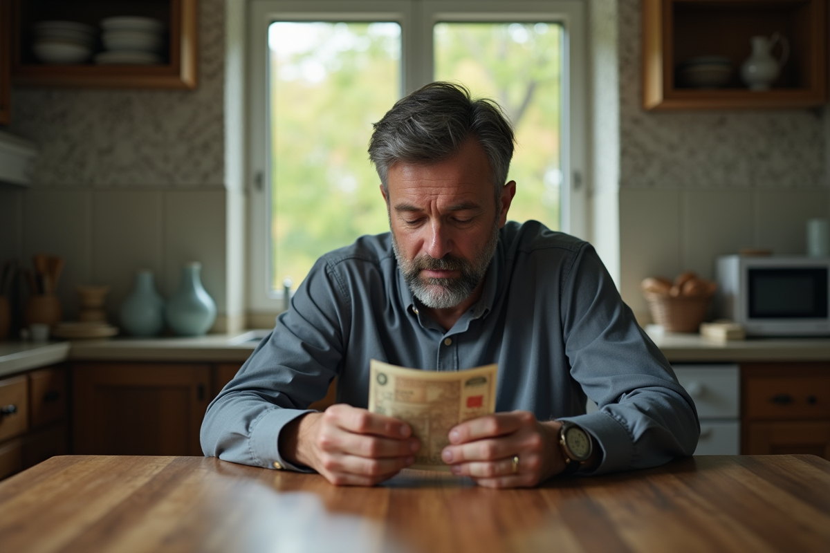 Homme d'âge moyen examine un vieux billet de banque