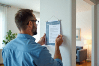Homme inspectant un certificat DPE dans un salon propre