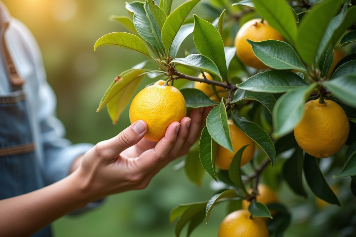 Inspecteur de citronnier dans un jardin lumineux