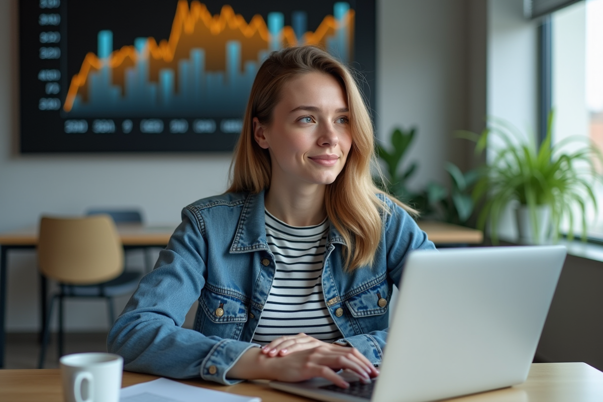 Jeune femme professionnelle travaillant sur un ordinateur en bureau