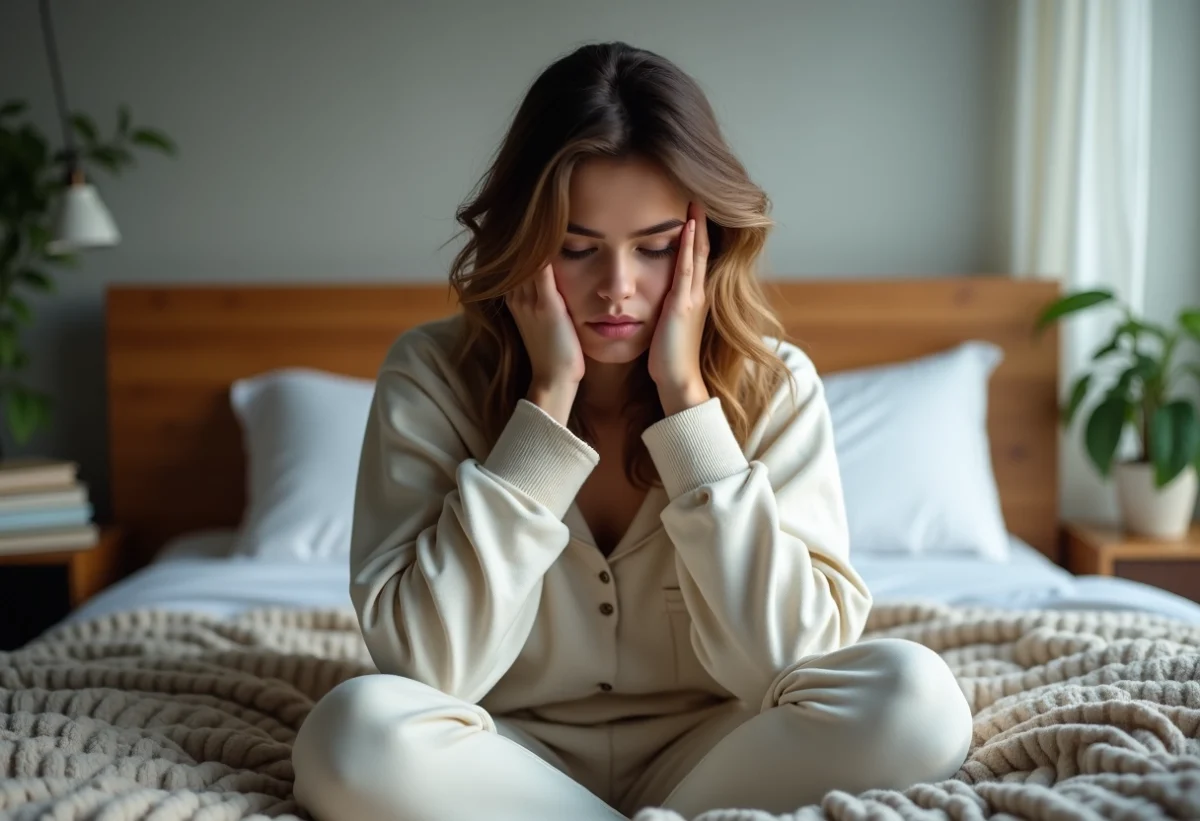 Jeune femme en pyjama dans son lit au matin