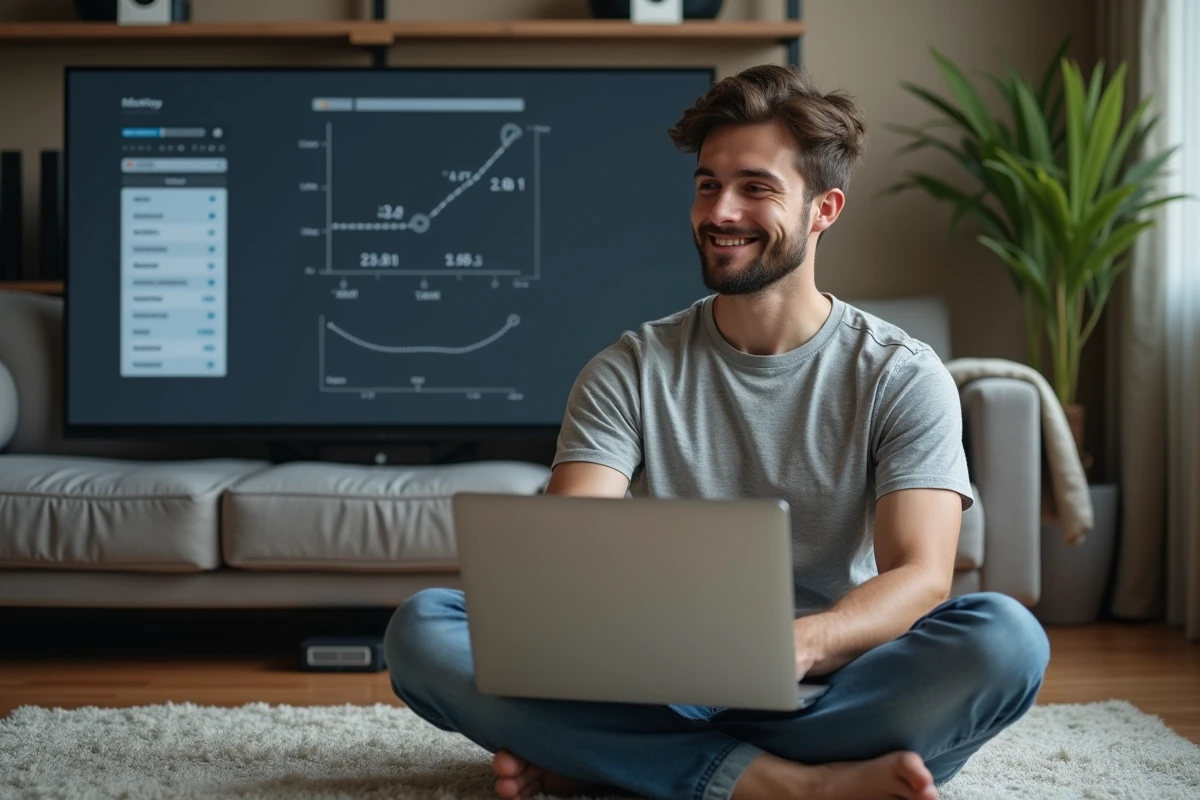 Jeune homme mesurant un moniteur d