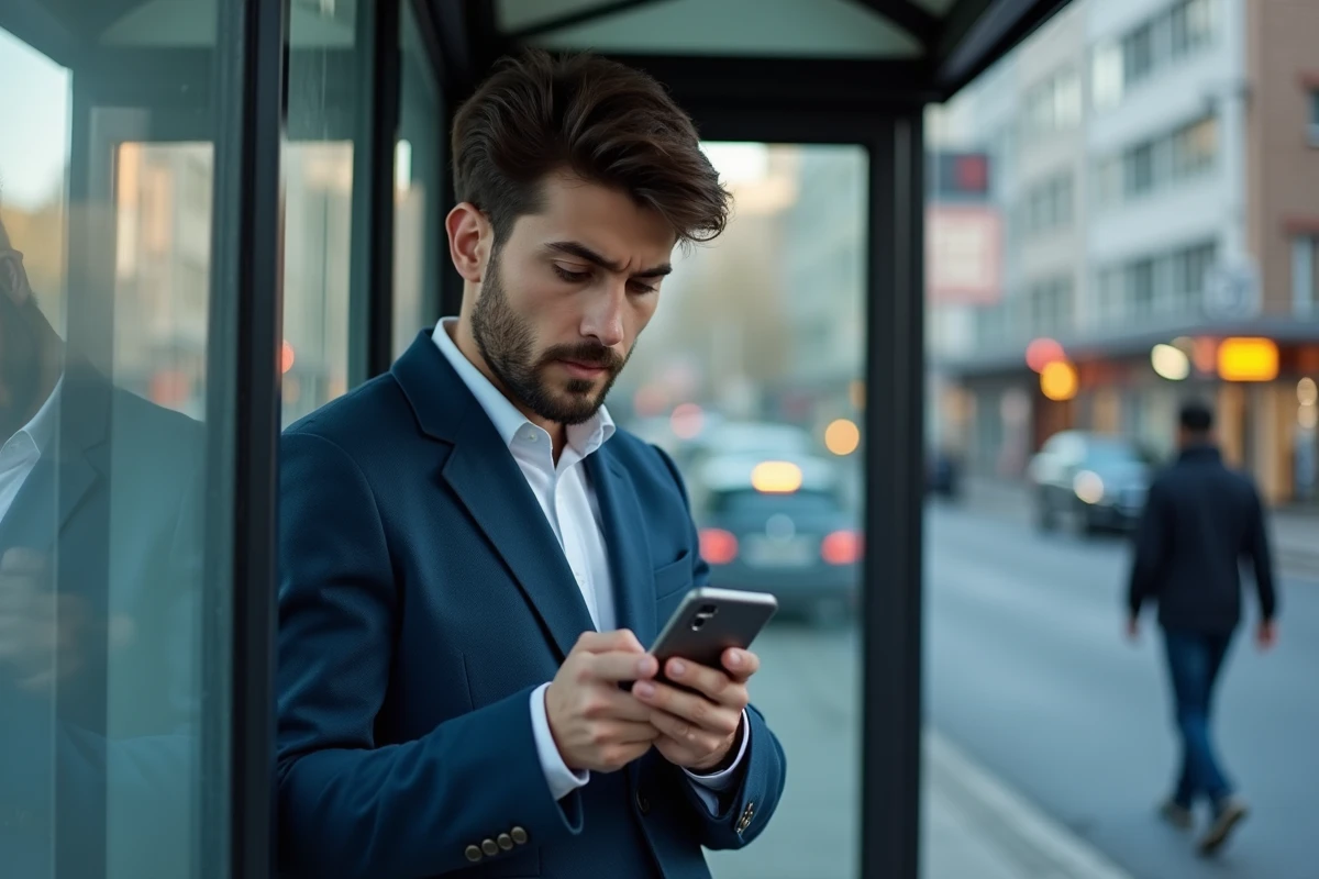 Jeune homme regardant son smartphone avec l