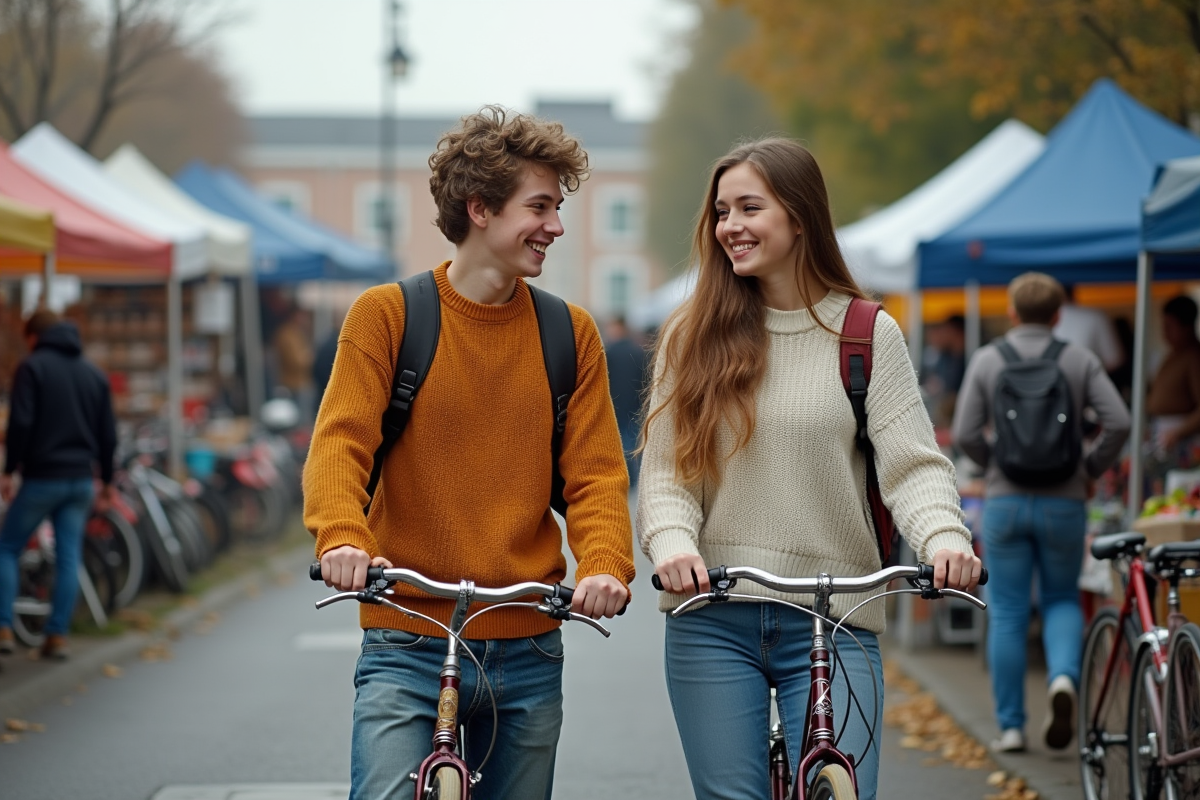 Adolescents examinant des vélos d
