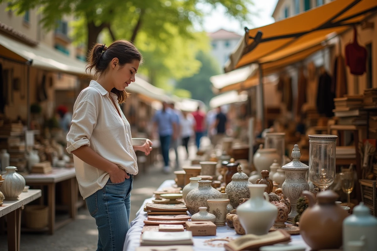 Femme dans un marché vintage en sud France