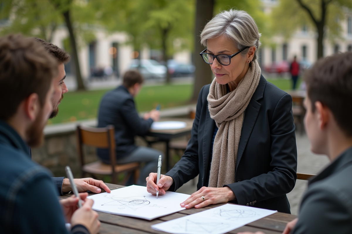 Professeure de maths expliquant Thales à un groupe